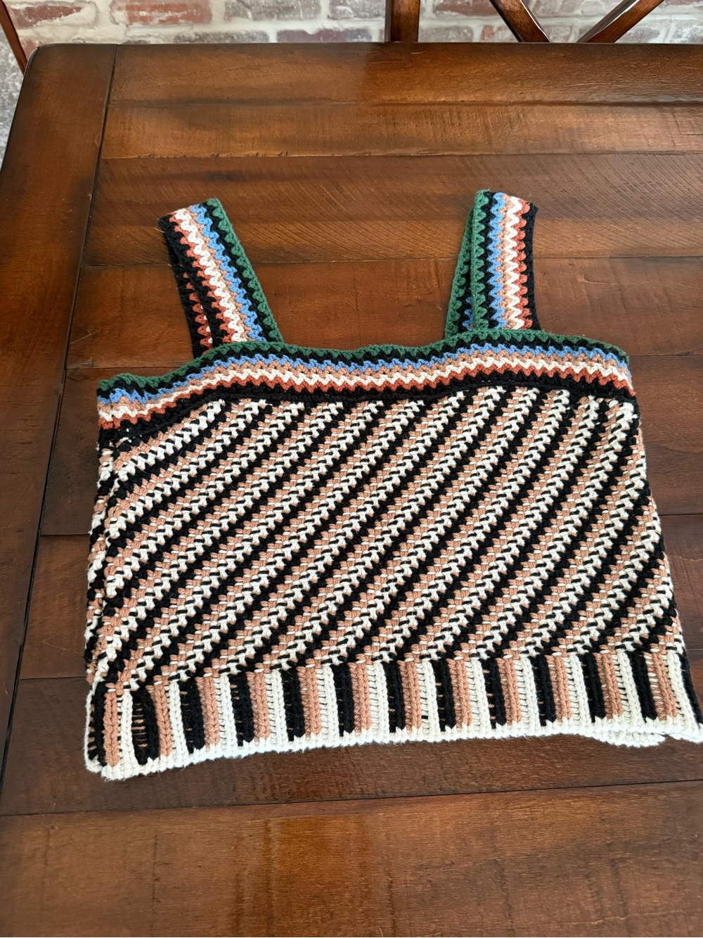 Veronica Beard Black, Cream & Pink Striped Crochet Crop Tank